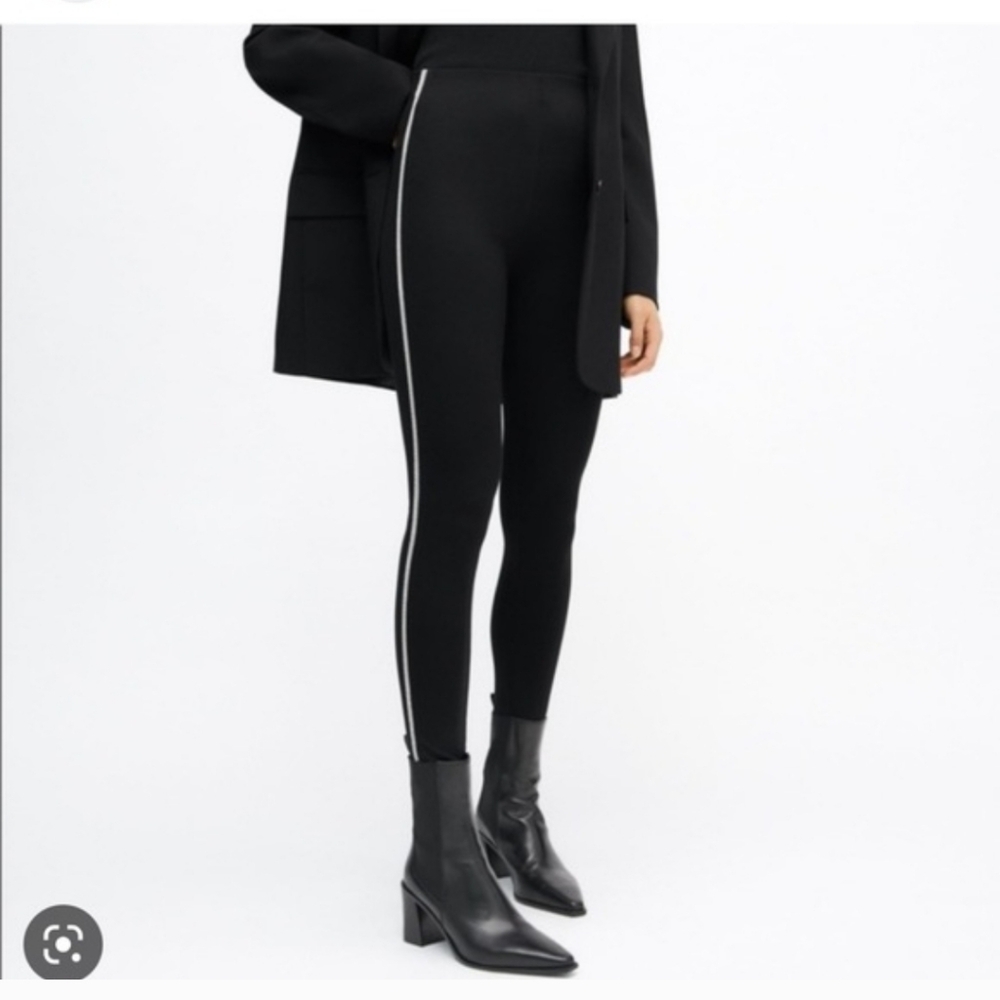 Avia Black Leggings with White Side Stripe